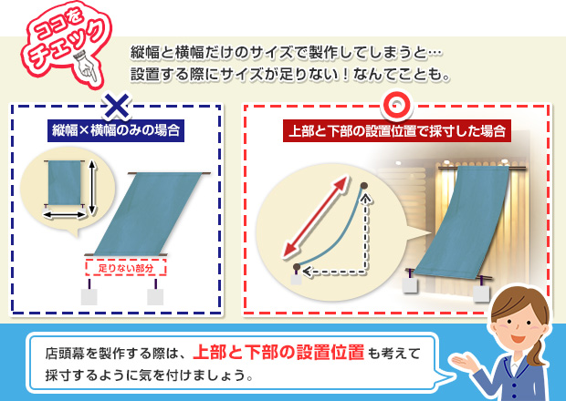 日除けのれん設置のただし採寸方法